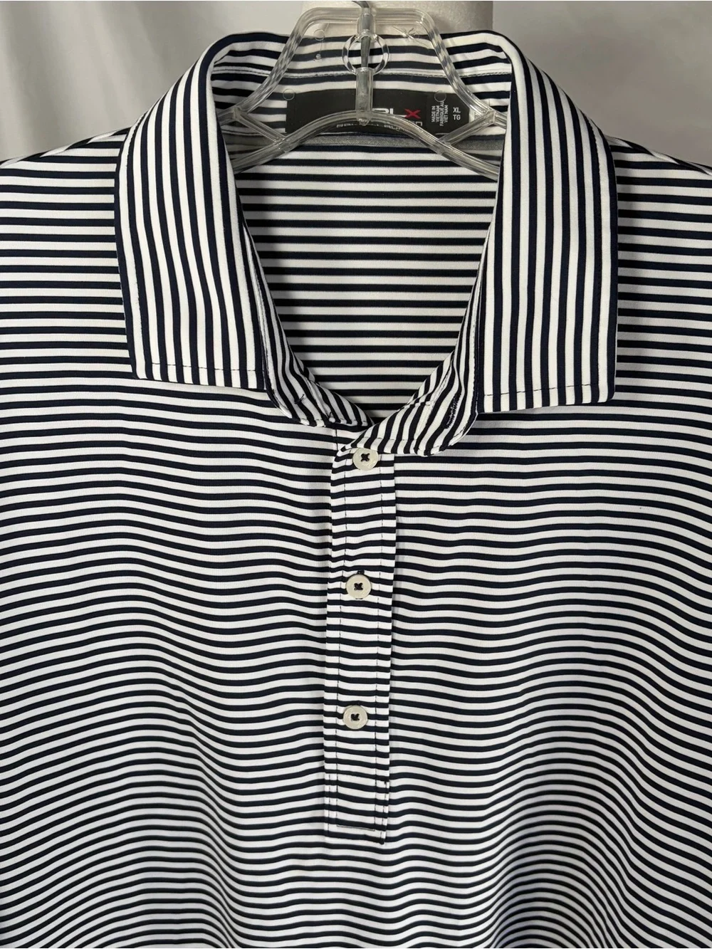 Ralph‎ Lauren RLX Men’s Polo Performance Golf Shirt Navy Blue & White Stripe XL